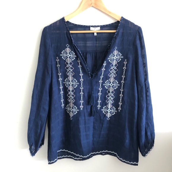 Joie Tops - Joie Navy Blue Lemay Boho Peasant Top